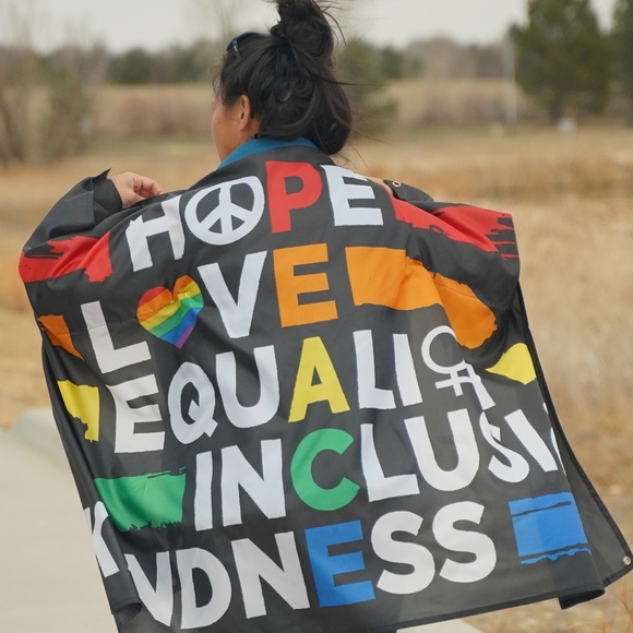 PEACE Flag (Wearable Flag, PRIDE, Flag with Sleeves, cape): Hope, Love, Equality - Picture 5 of 6